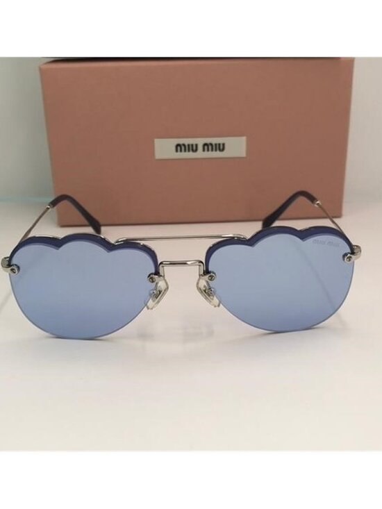 New Authentic MIU MIU SMU 56u Cloud-frame silver-tone sunglasses main image 9
